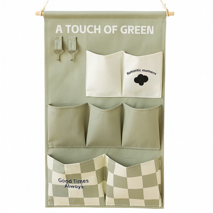 미리모아 패브릭 북유럽 7칸 벽걸이 수납포켓, 그린, 1개