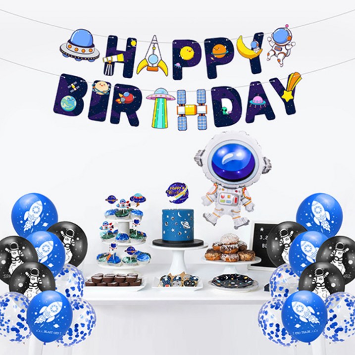생일배경 이자벨홈 우주세계 생일파티 풍선 가랜드 세트, 우주비행사세트, 1세트