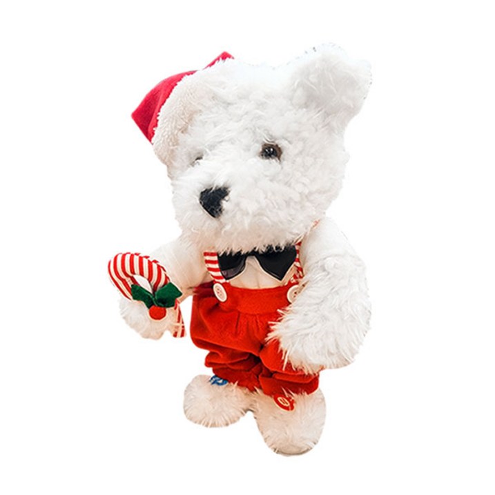 케바케 춤추는 따라쟁이 트리 루돌프 곰 인형 댄싱 노래 멜로디 크리스마스 장식 소품 볼륨조절, 화이트 곰돌이