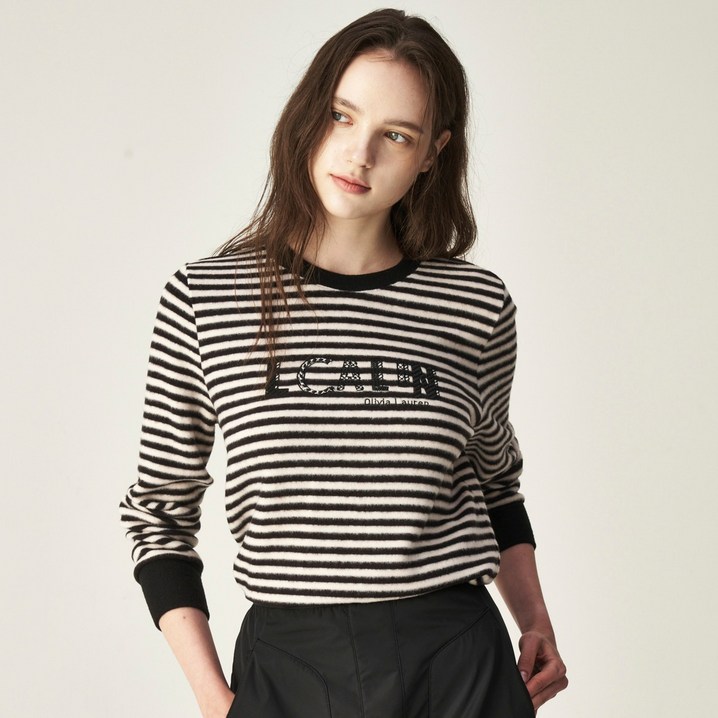 올리비아로렌 여성용 기모 스트라이프 티셔츠 VVCAL5W9461