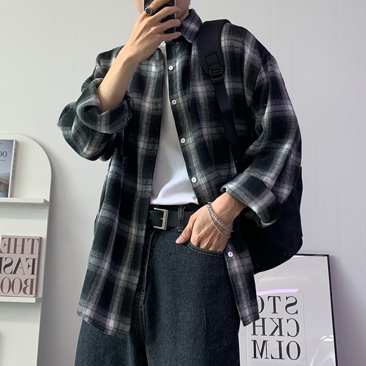 콘피아르 남성용 데일리 오버핏 체크 셔츠 TC6311