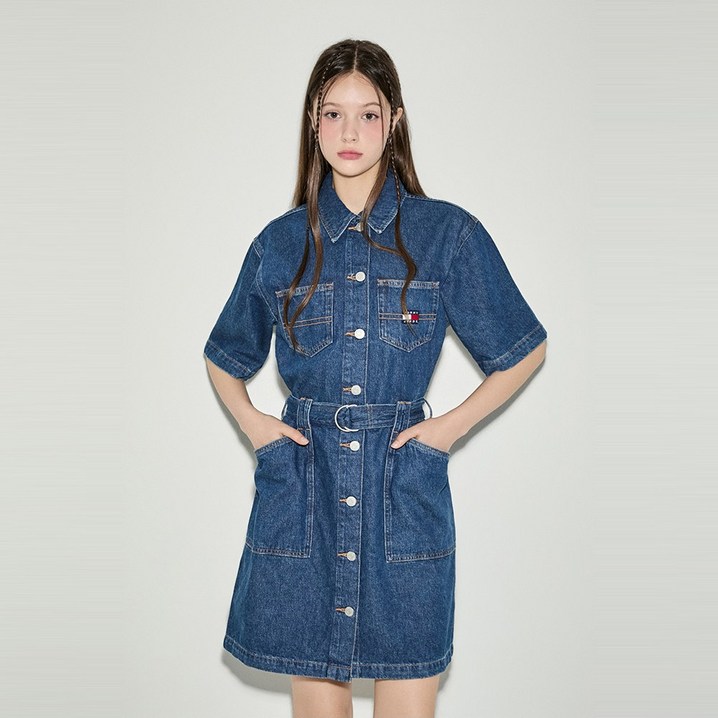 타미힐피거 벨티드 워크웨어 원피스 T32E6WOP01TWT11BK