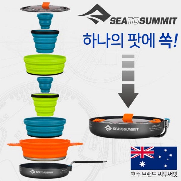 SEATOSUMMIT 씨투써밋 식기류 엑스 팟 1.4리터, 엑스 팬 세트5종 8개