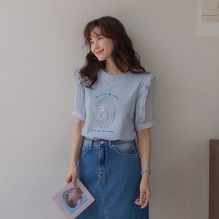 리린 티리엘 소녀프린팅 진주러플포인트 반팔티 2color 957530