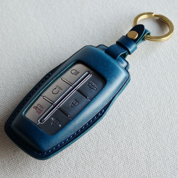 반다레더 현대 제네시스 GV70 GV80 G70 G80 가죽 스마트키 케이스 자동차 키홀더 차키커버, 네이비
