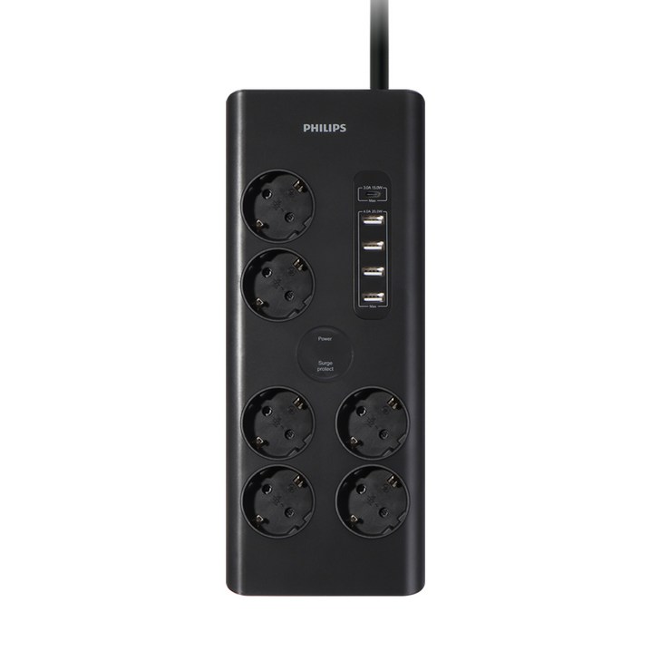 필립스 프리미엄 USB A to C 멀티탭 6구 8구 블랙 서지보호 낙뢰 과부하차단, 1개, 블랙 필립스 프리미엄 USB A to C 멀티탭 6구 8구 블랙 서지보호 낙뢰 과부하차단, 1개, 블랙