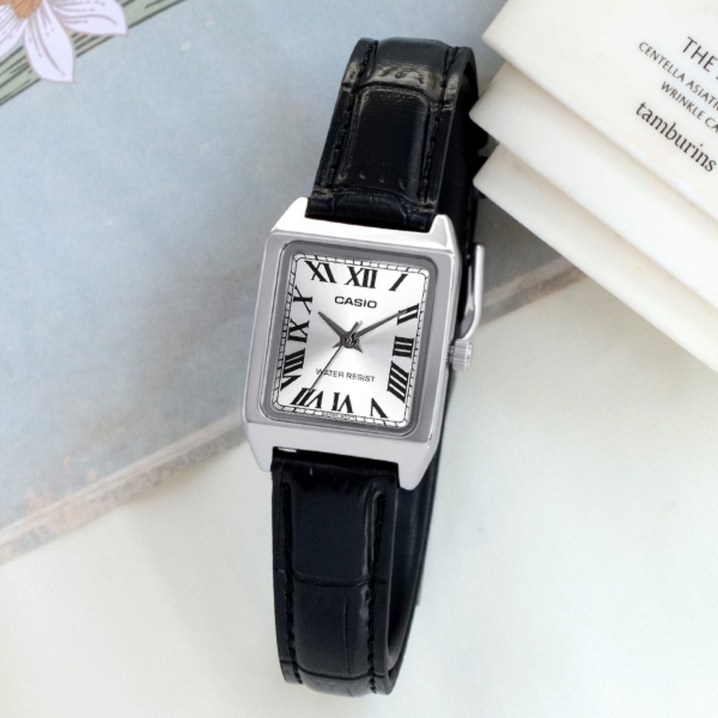 카시오 LTPV007L7B1 여성 스퀘어 가죽 시계 배터리 교환권 패키지
