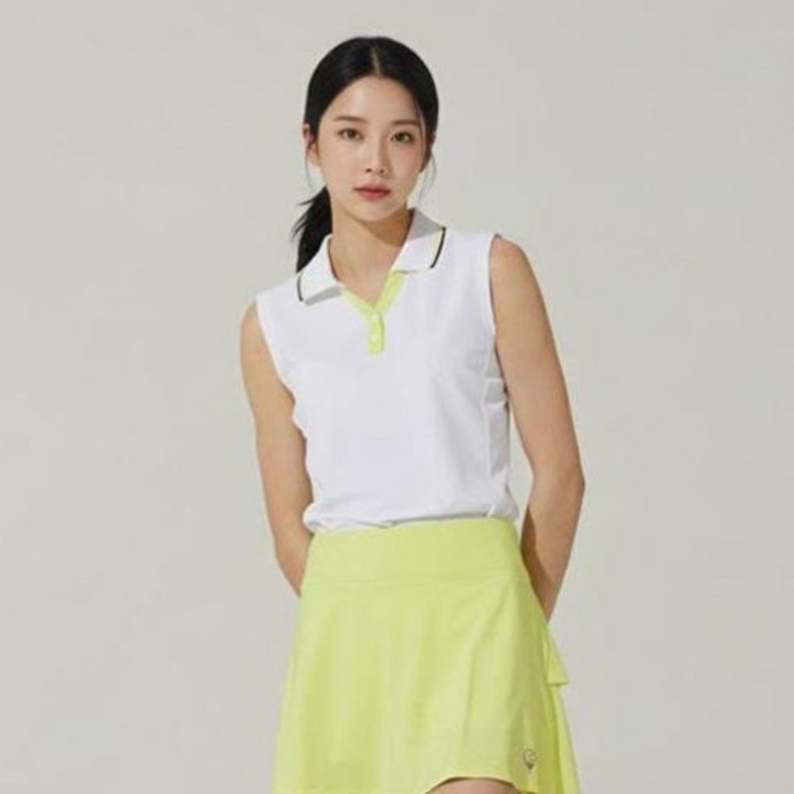 HALEY 여성용 카라 배색 플라켓 민소매 피케 티셔츠 HUAKT1018