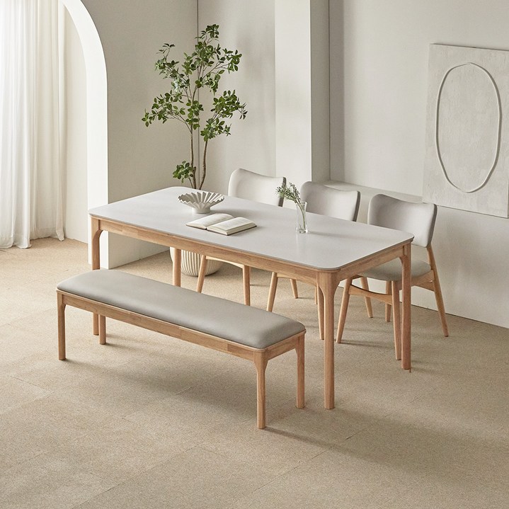 파로마 채튼 세라믹 원목식탁 1800 6인용 + A리샤르 의자3p + 채튼 벤치 세트 방문설치