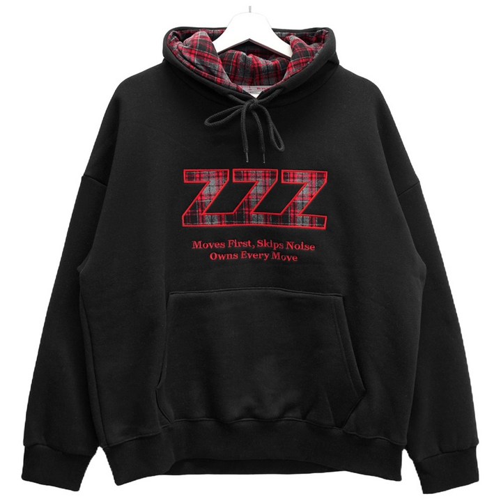 [키140/키150/키160] 키키코 겨울 기모체크투톤후드티 중학생 오버핏 레터링 패치 긴팔 후드 티셔츠