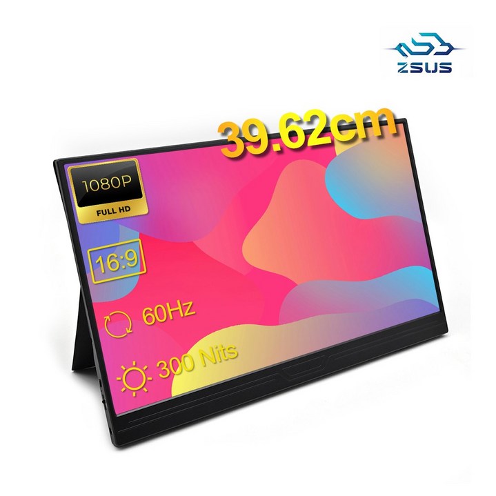 ZSUS 휴대용 모니터 게이밍모니터 15.6inch IPS FHD, PM15A, 39.6cm