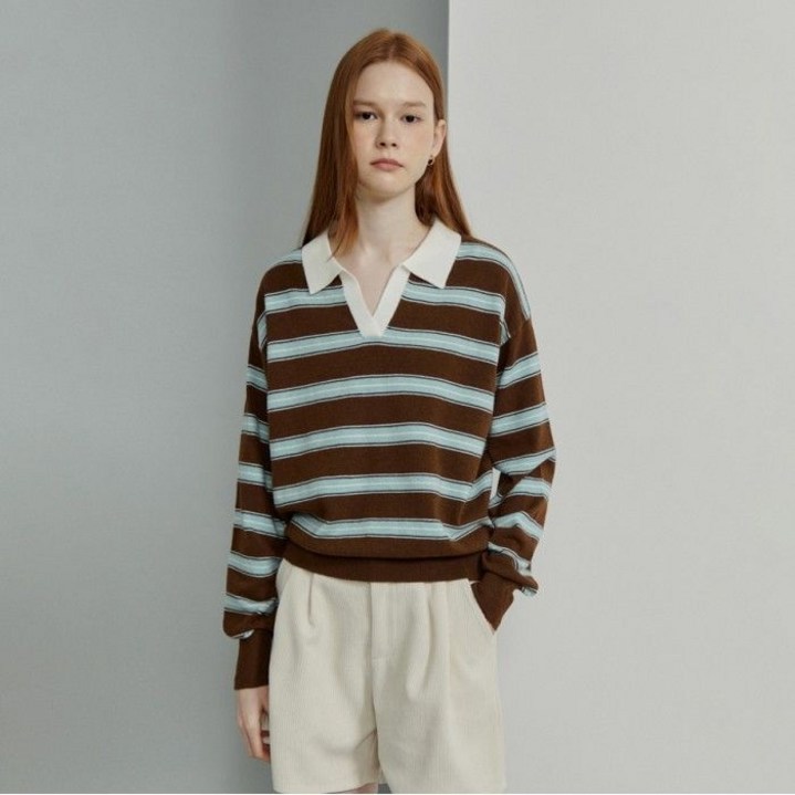 더틸버리 오픈 칼라 멀티 스트라이프 니트 TRAN1PO53W 981416