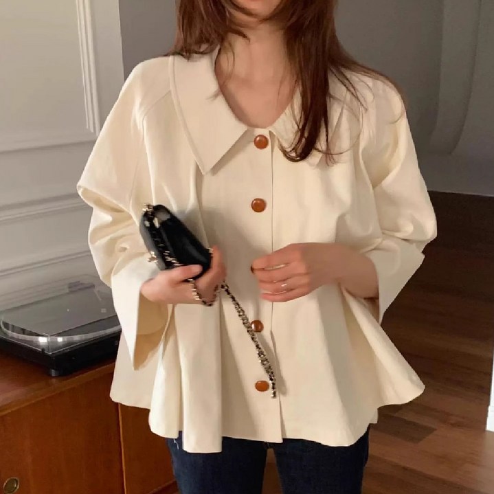 마리하우스 여성 포인트단추 카라 셔츠 블라우스