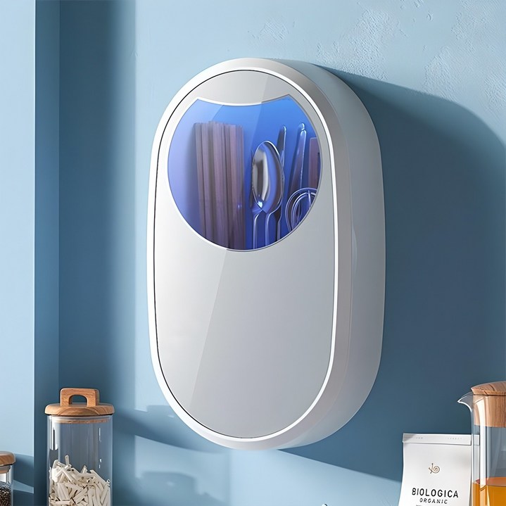 투데이리빙 UV 살균 건조 벽걸이 수저통 무타공 수저 젓가락 식기 건조기 가정용 조리 도구 3칸 꽂이 살균기