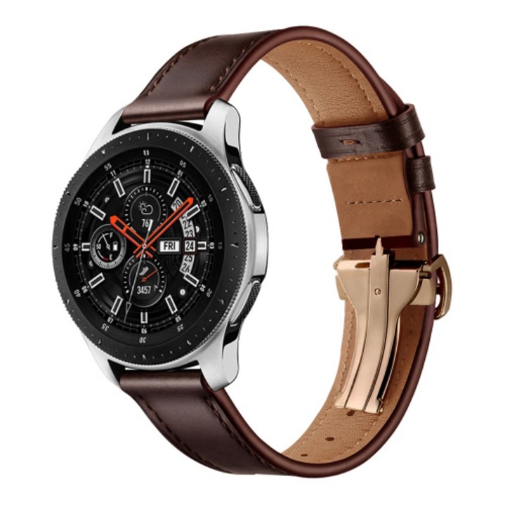 엔인원 갤럭시워치 가죽 스트랩 싱글폴딩 디버클 시계줄 20mm 호환용, 로즈골드 디버클 / 다크브라운 스트랩(20mm)