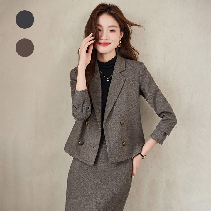 Titikong 여성 투피스 상하세트 모직 코트+치마 정장 직장인 오피스룩 수트