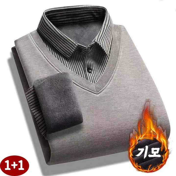 1+1 기모 도톰한 남성 하이넥 스웨터 셔츠 칼라 가을 겨울 빅사이즈 아빠룩 보온 오피스룩 이너 보온 긴팔티