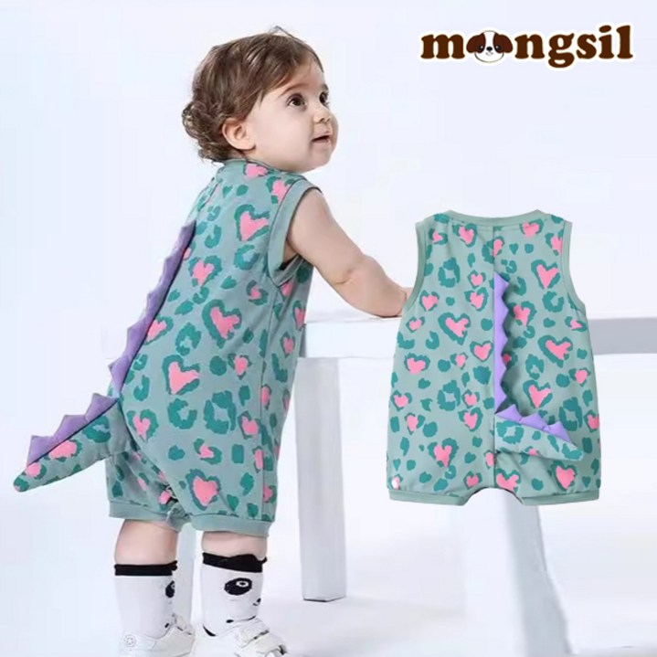 몽실이 컬러레오 우주복 아기 여름 나시 민소매 공룡 꼬리 컨셉룩 백일 돌 촬영룩 바디슈트