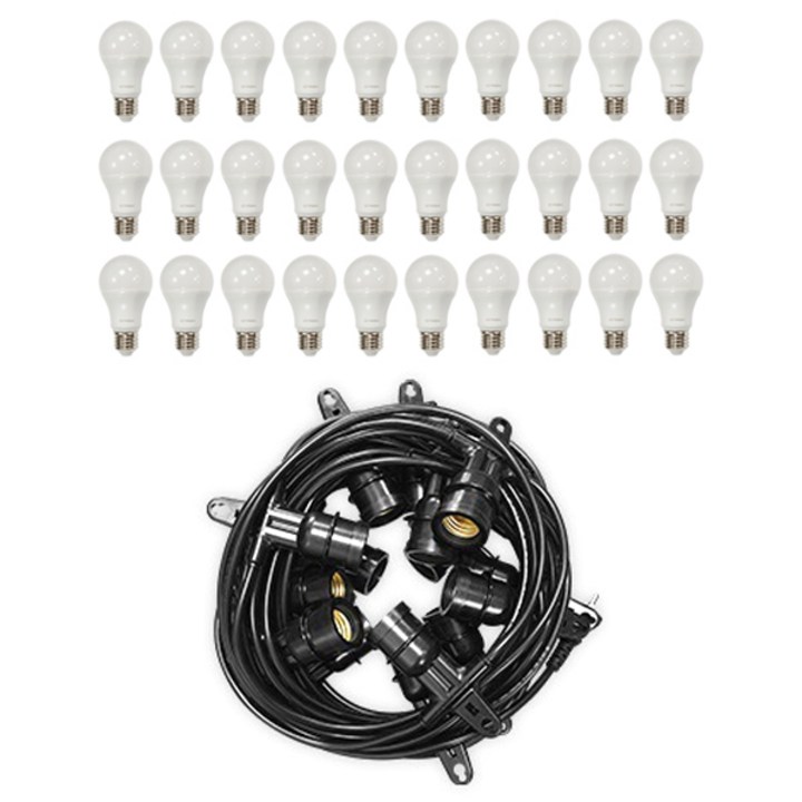 led전구소켓 스트링월드 스트링 라이트 줄조명 30M 30소켓 (블랙) + LED전구 10W 전구색 30p, 세트, 전등선(블랙), 벌브(전구색)