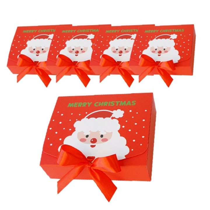 크리스마스 직사각 포장 상자 소 5p + 리본 5p