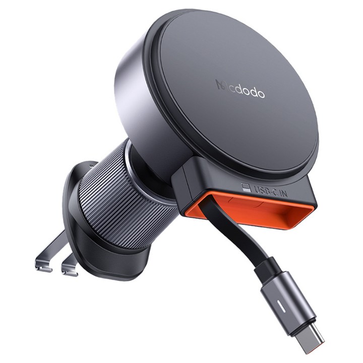 맥도도 Qi2 차량용 맥세이프 케이블 일체형 고속 무선충전 송풍구 거치대, 블랙, CH3000