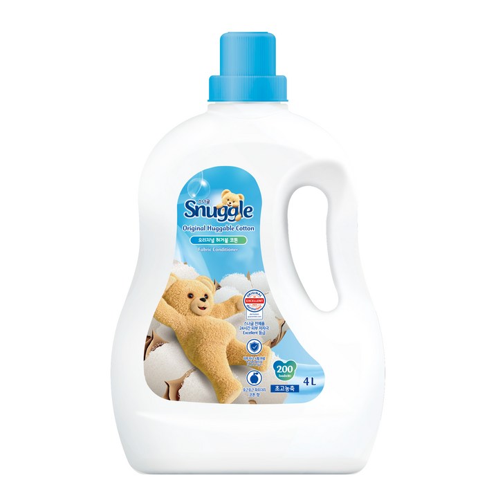 스너글 초고농축 오리지널 허거블 일반 섬유유연제 코튼향 본품, 4L, 1개