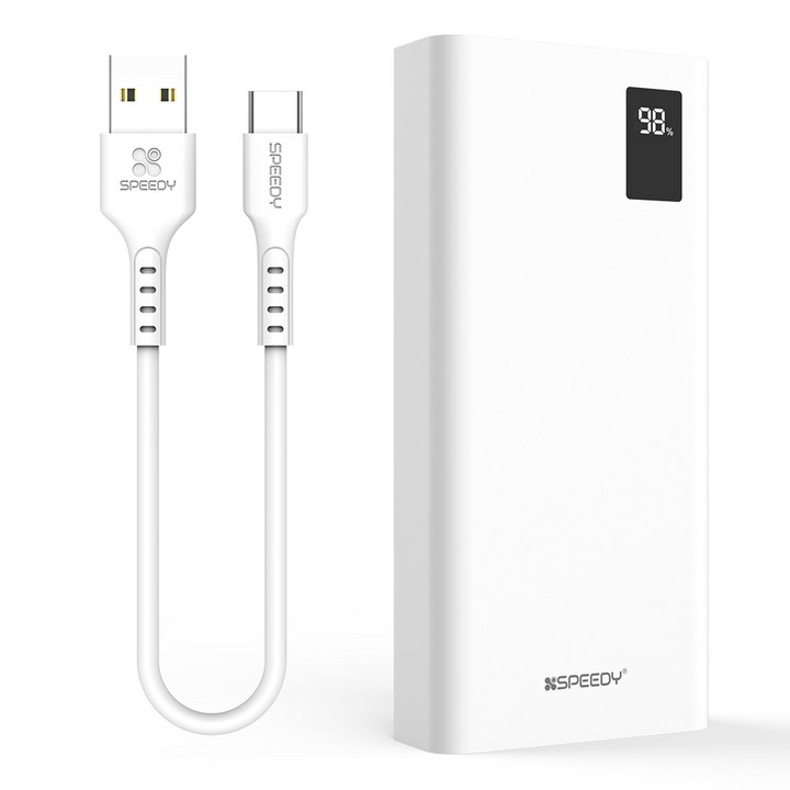 SPEEDY 슬림핏 PD 20W 고속충전 보조배터리 20000mAh 멀티단자  20W C타입 케이블, 화이트, SPEB2PA20DPQC타입