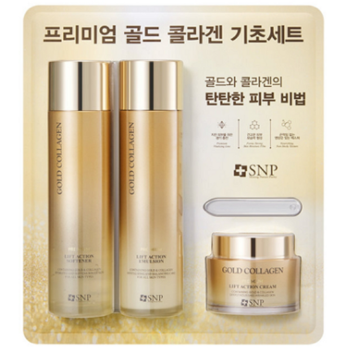 SNP 프리미엄 골드 콜라겐 리프트액션 토너150ml 로션150ml 크림50ml 기초 3종세트, 1세트