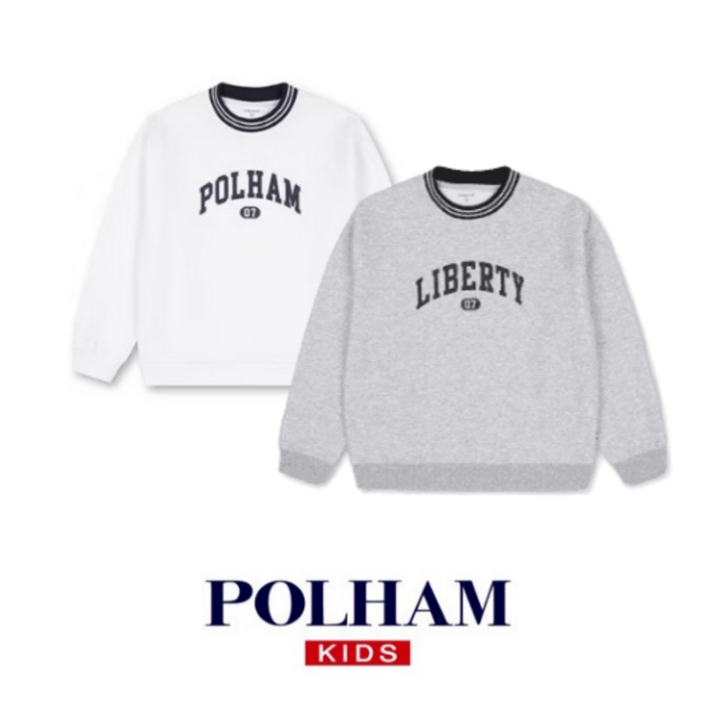[백화점 매장판] 폴햄 키즈 POLHAM 더블니트 남아 여아 아동공용 맨투맨 라운드 긴팔티셔츠 봄 가을 간절기 겨울 티셔츠 맨투맨티셔츠