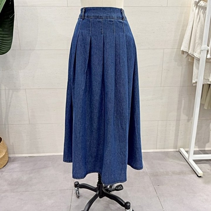 에잇컨셉 외주름 플레어 롱 데님 치마 C25H7FSK010