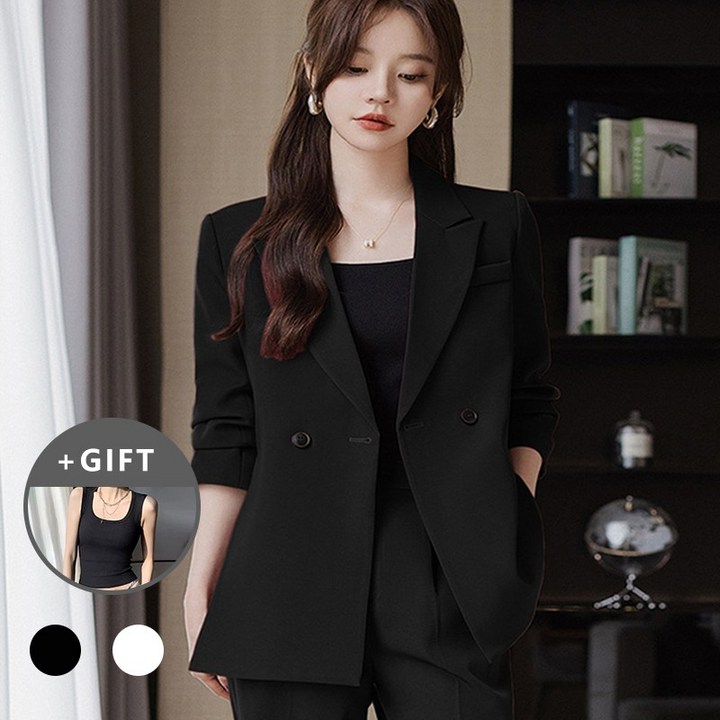 Titikong 여성 셋업 데일리 정장세트  스트랩 나시 티셔츠 증정 모던 심플 프리미엄 빅사이즈