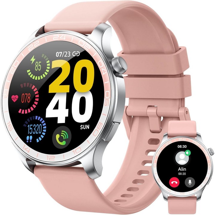 Donerton 통화가능 블루투스 스마트워치 T10 pro 1.43인치 AMOLED 대화면, GPS + 블루투스, 37mm, 핑크색
