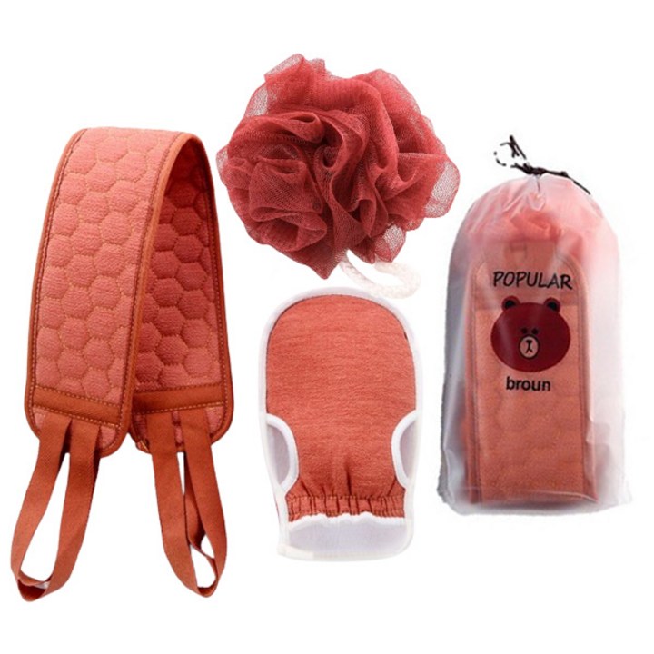 굳나이픽 저자극 샤워 목욕 타올 3종 세트파우치, 1개, 3p, 버건디