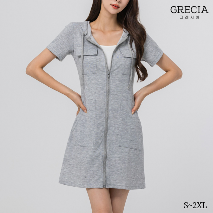 그레시아 여성 반팔 후드 집업 원피스 S2XL