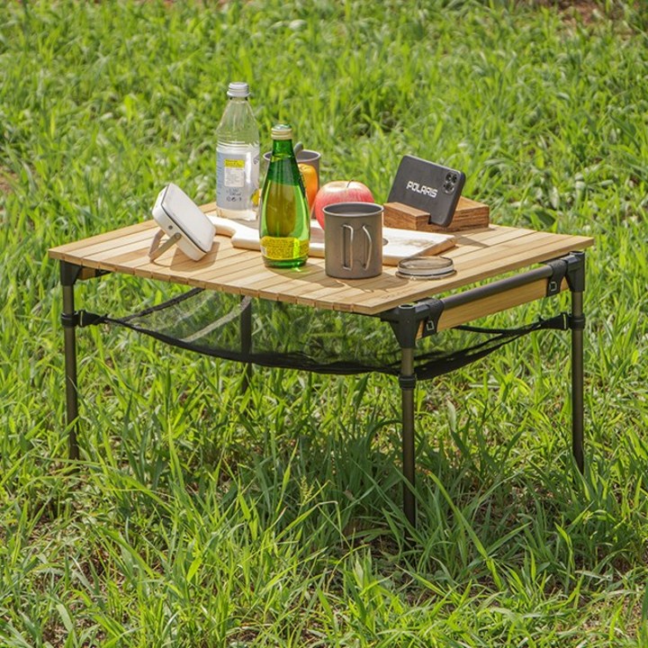 폴라리스 경량 우드 롤 뱀부 캠핑 테이블, 원목색(상판) + 무광그레이(프레임)