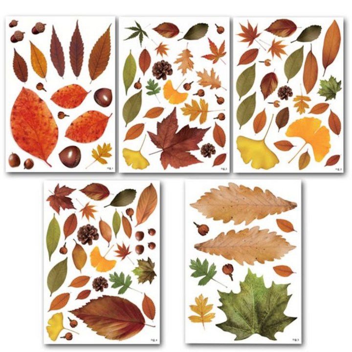 가을스티커 가성비 만들기재료 단나뭇잎 스티커 5매 6개묶음 가을만들기 DB+ 2708EA