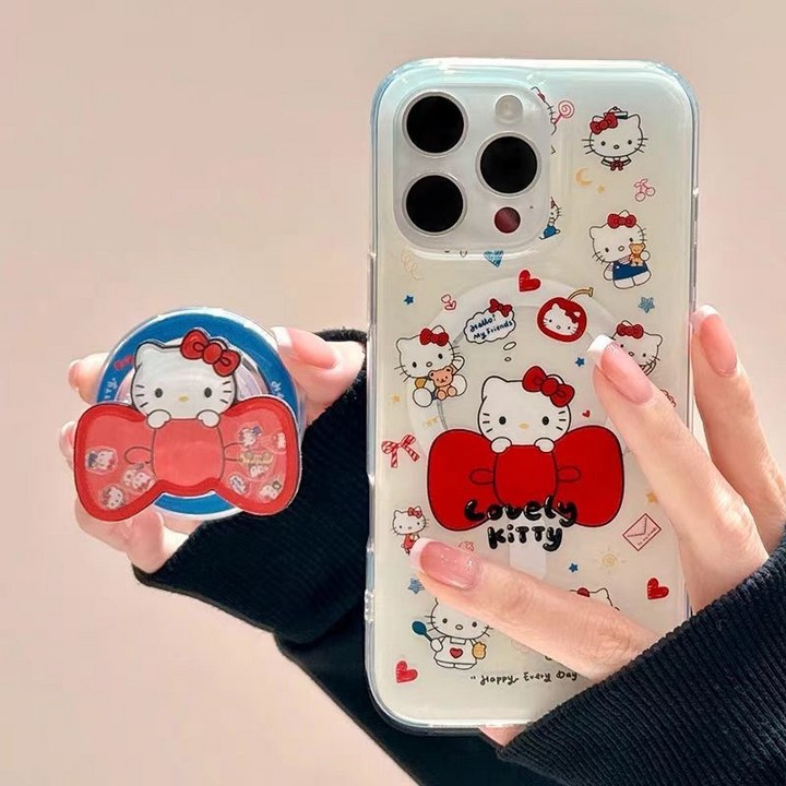 키티 고양이 맥세이프 갤럭시 S21S22S23S24 케이스리본KT 그립톡 거치대