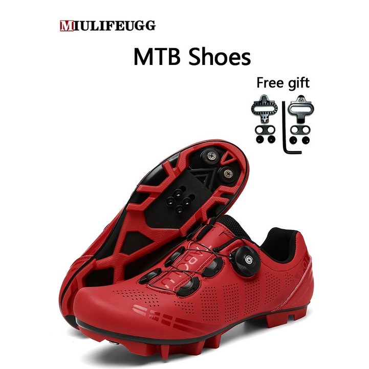 MTB 자전거 신발 자동 잠금 로드 자전거 Clits 레이싱 남여 슈커버 신발, 4, Red MTB 20230506