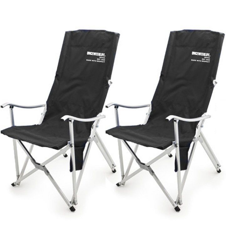 원스위크라이프 롱 릴렉스 캠핑의자 특대 실버프레임, 블랙, 2개