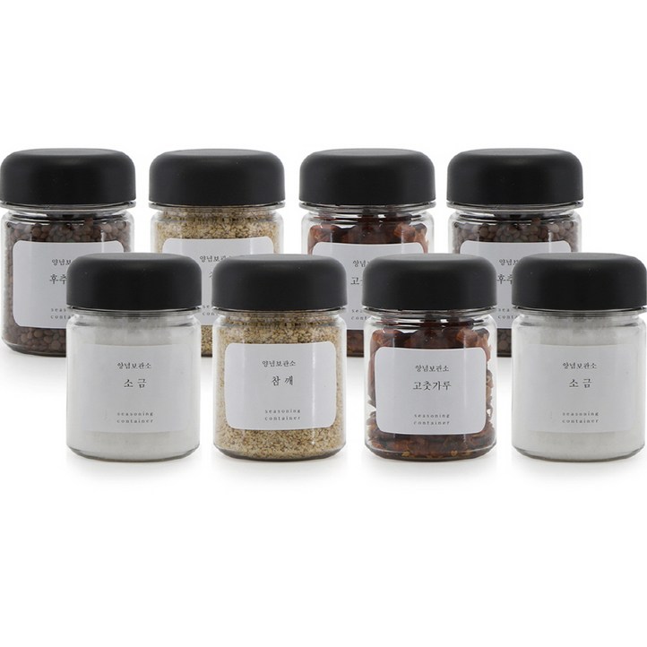 비프로젝트 바른락 양념보관소 PET 미니 양념통 블랙 180ml 8p  셀프스티커 9종 세트