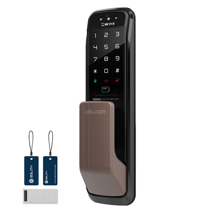 솔리티 웰콤 WiFi 무타공 푸시풀 얼굴인식 Iot 디지털 도어락 WP500A