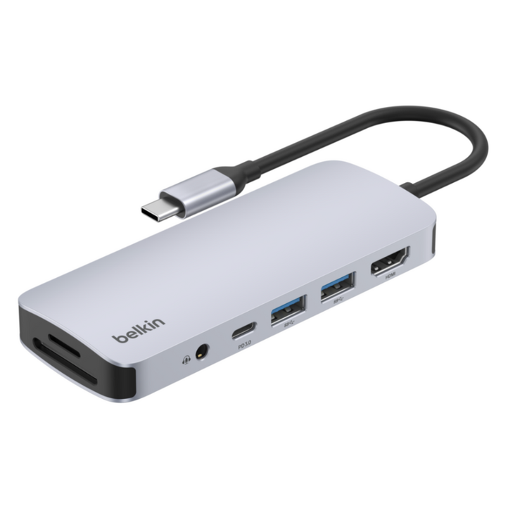 벨킨 connect USB C 7in1 멀티 포트 허브 어댑터 AVC009fqSGY V2, 실버 그레이, 1개 벨킨 connect USB C 7in1 멀티 포트 허브 어댑터 AVC009fqSGY V2, 실버 그레이, 1개