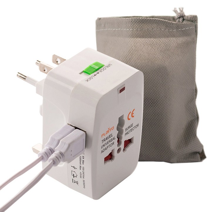 플라이토 여행용 USB 2포트 멀티어댑터 JS1004  파우치