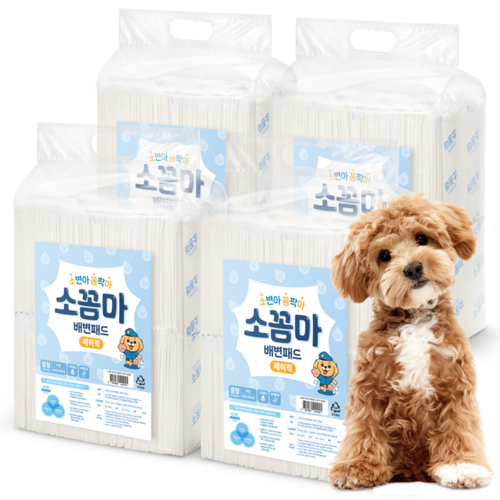 소꼼마 강아지 소변아 꼼짝마 냄새잠금 배변패드 베이직 무향, 100개입, 4개