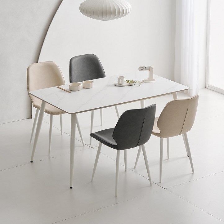 라로퍼니처 밀크 1400 포세린 통 세라믹 식탁 4인용  테이블 의자 세트 방문설치, 화이트식탁, 아이보리, 그레이의자, 일반의자 4