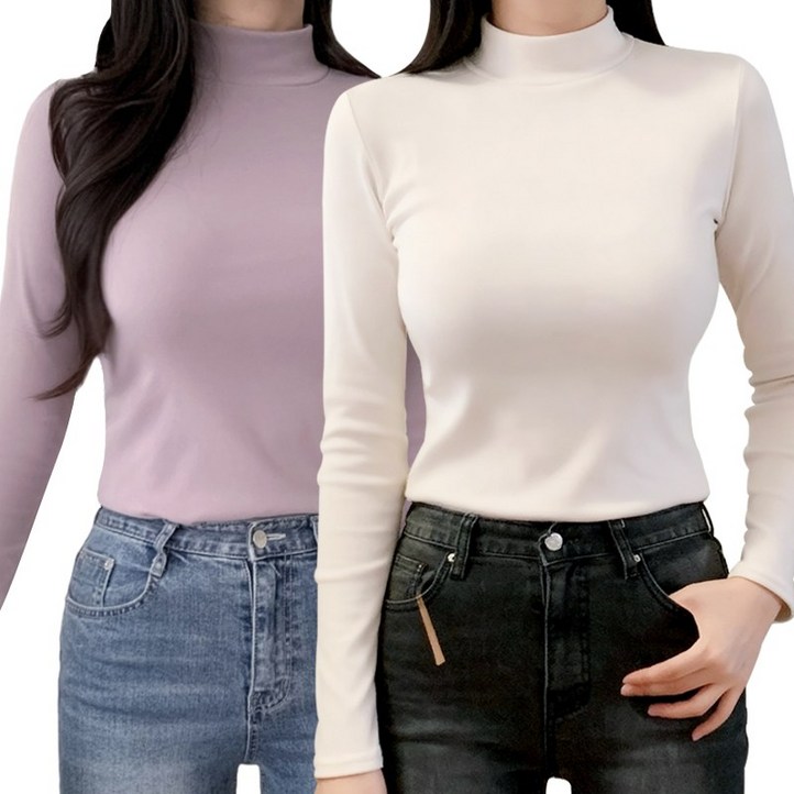 11 허블리 부드러운 여성 도톰 기모 반목티 긴팔 티셔츠