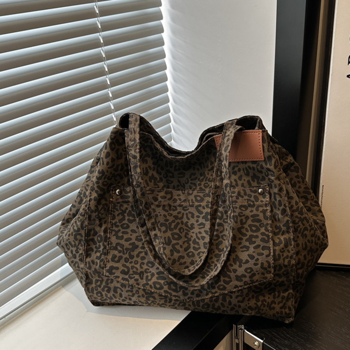 무니유유 데일리 대용량 호피무늬 레오파드 캔버스 에코백 숄더백