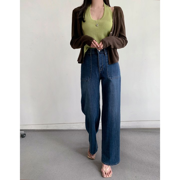 마켓제이MARKETJ라지까지출시 포켓 허리속밴딩 와이드청바지2col