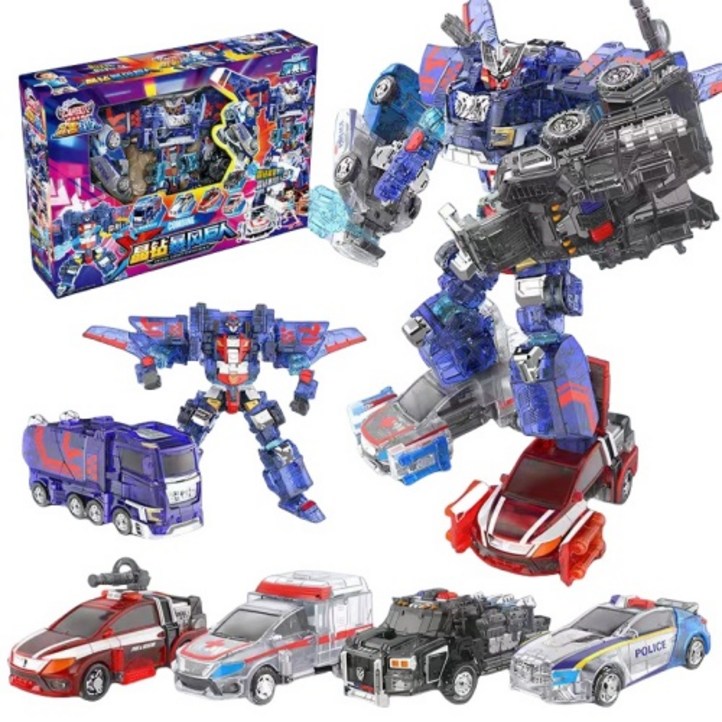 헬로카봇 펜타스톰X 중형 크리스탈 5단합체 자동차변신 로봇장난감 투명버전