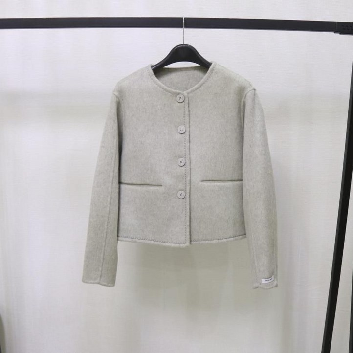 카멜색코트 울100 노카라 카멜 아이보리반코트 숏코트 핸드메이드